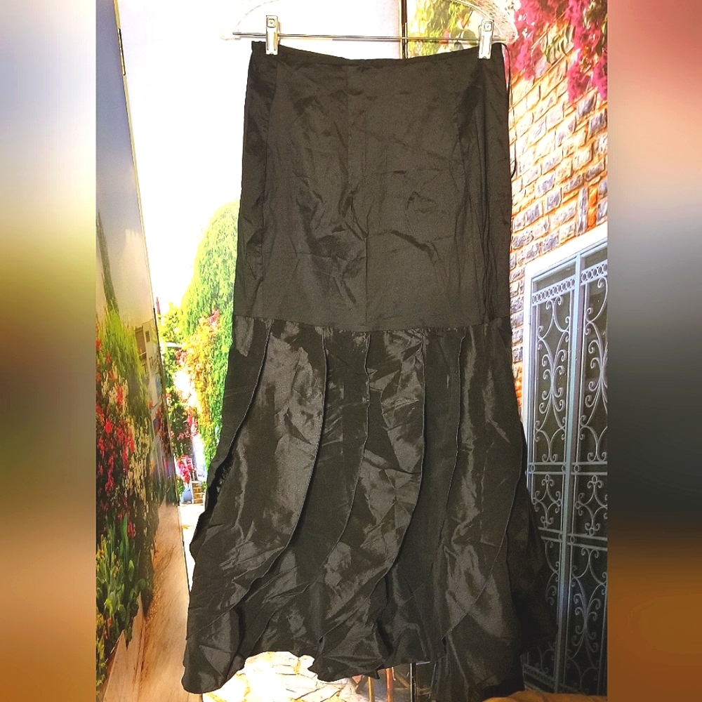 Black ruffled wavey black taffeta and jersey skirt. Evenings or a day of worship
